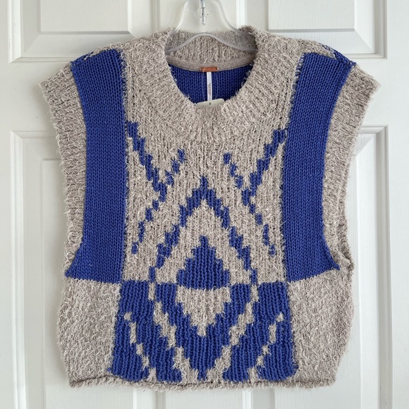 NWT Free People Diamonds for Days Sweater Vest XS Blue Moon - Picture 5 of 15